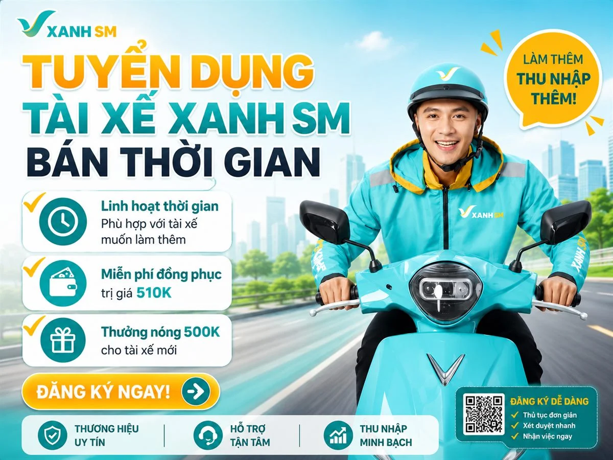 Banner tuyển dụng tài xế Xanh SM Bike bán thời gian tại TP. Hồ Chí Minh